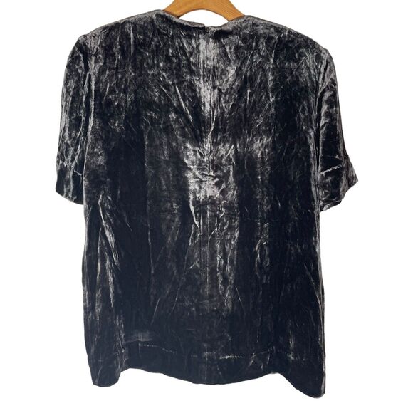 COS Crushed Silk Blend Velvet Top Sz 6 Gray Short Sleeve Back Zip Deep Hem - Picture 2 of 7
